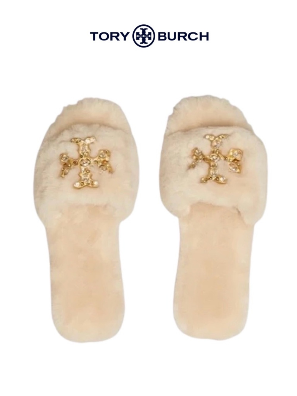 Tory Burch Jeweled Shearling Slide in Buttermilk